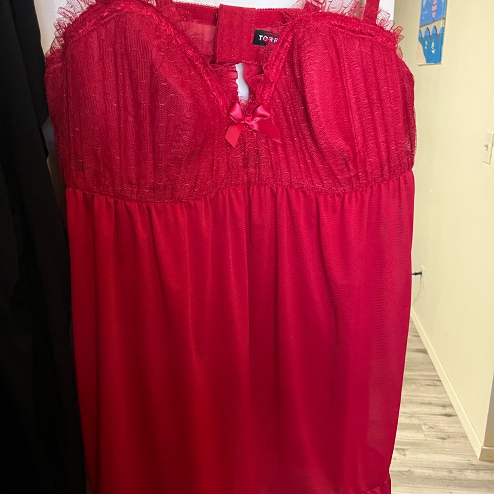 Torrid Red Chemise with Adjustable Straps and Smocked Bodice